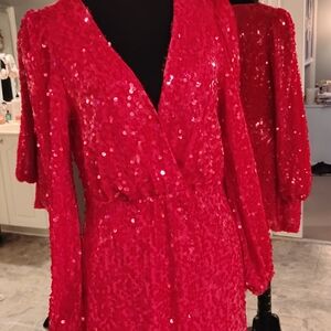 Wayf Red Sequin Wrap Dress